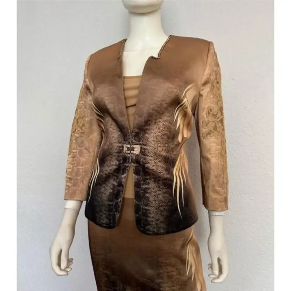NWT Satin Skirt‎ Suit 3Pc Set Blazer/Top/Skirt Formal Lined Long Sleeves